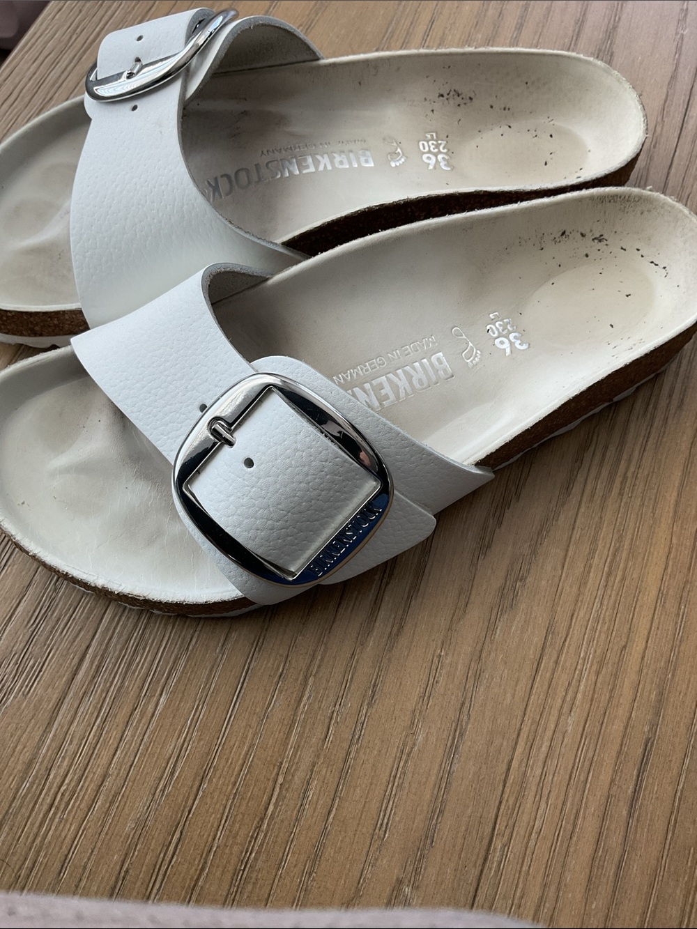 Birkenstock White Madrid Big Buckle Slide Sandals - Picture 11 of 12